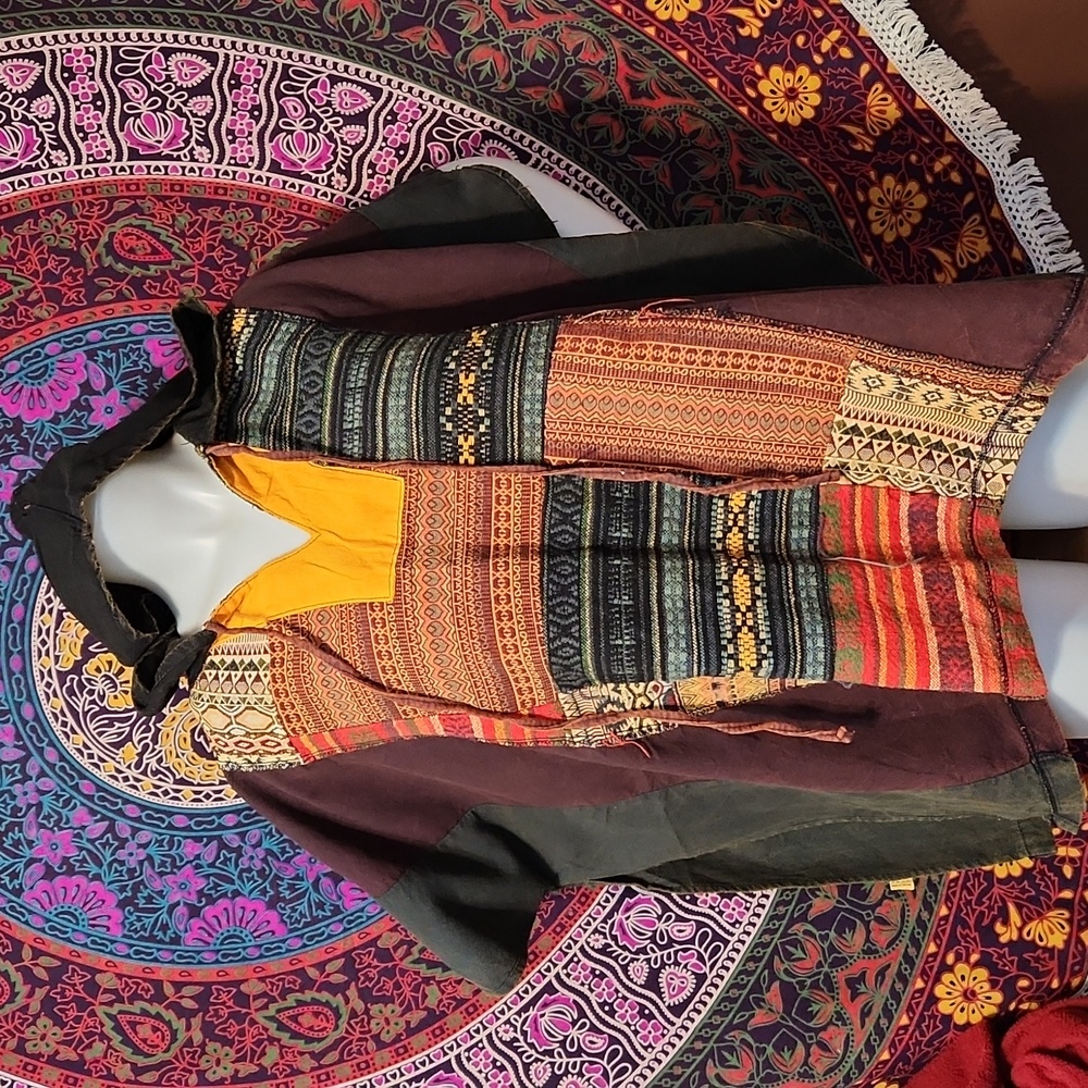 Hooded Boho Patchwork Hippie Festival Cotton Poncho
